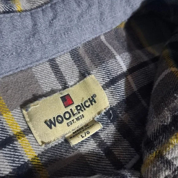 Woolrich‎ Men's LARGE Long Sleeve Button Up Yellow Gray Plaid - Picture 3 of 7